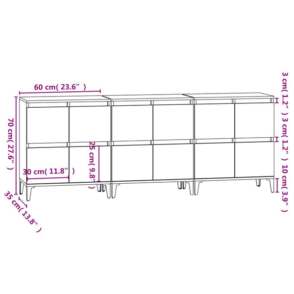 Sideboards 3 Stk. Hochglanz-Weiß 60x35x70 cm Holzwerkstoff