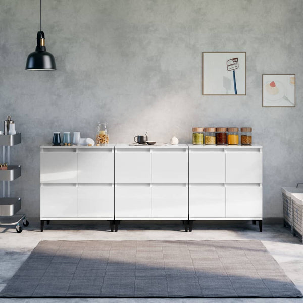 Sideboards 3 Stk. Hochglanz-Weiß 60x35x70 cm Holzwerkstoff