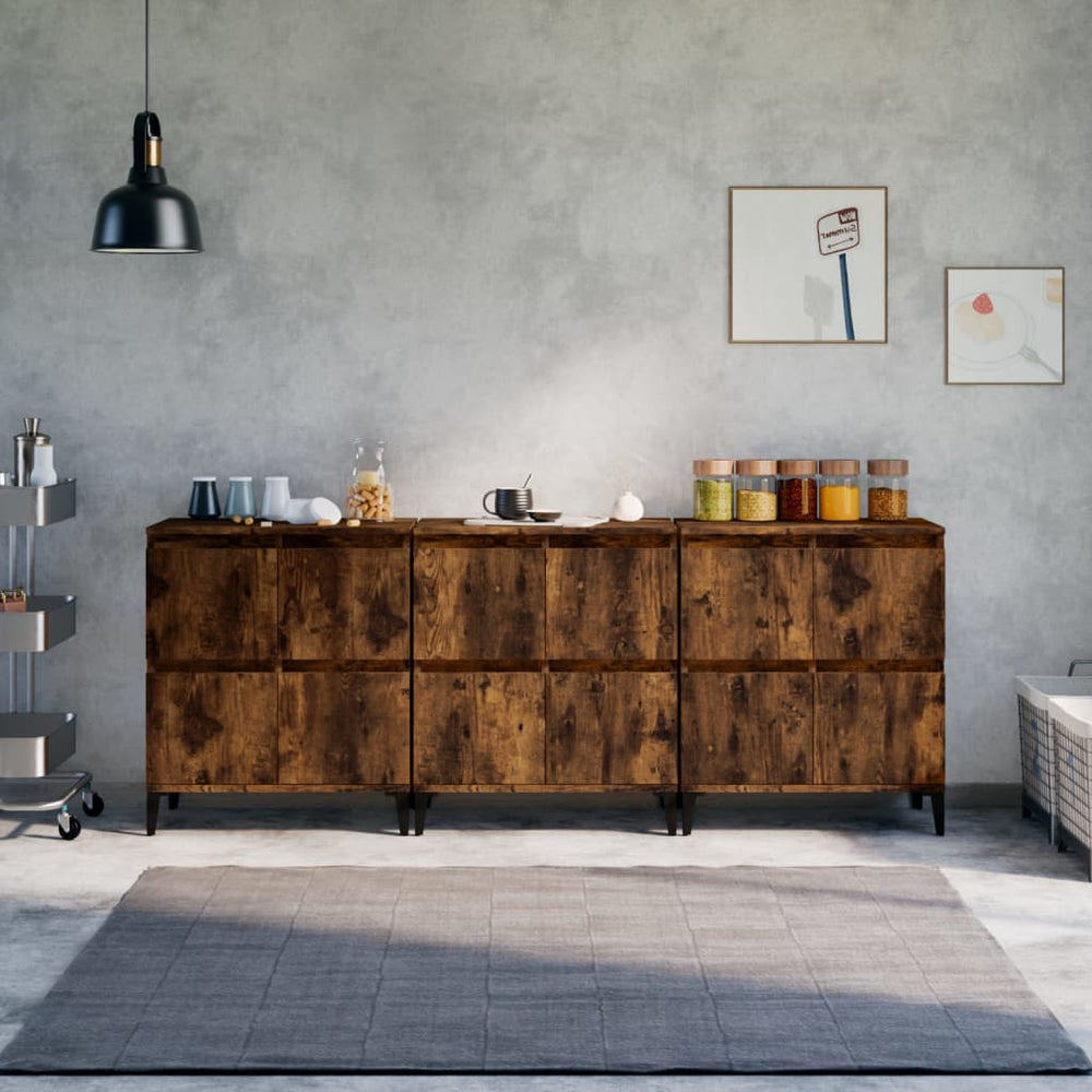 vidaXL Sideboards 3 pcs. Smoked Oak 60x35x70 cm Engineered Wood