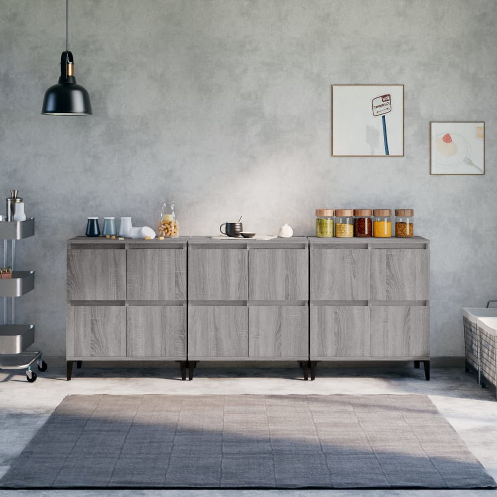 vidaXL Sideboards 3 pcs. Grey Sonoma 60x35x70 cm Engineered Wood