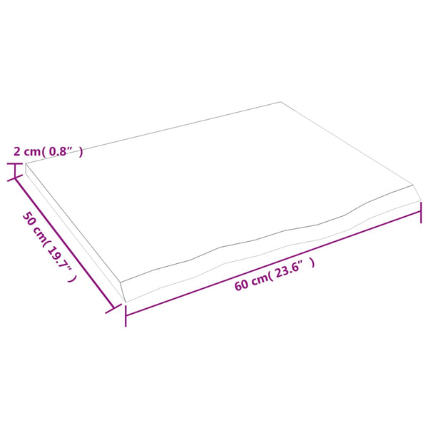 Waschtischplatte Dunkelbraun 60x50x2 cm Massivholz Behandelt
