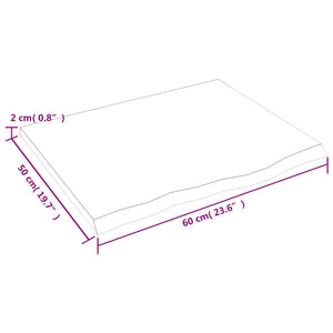 Tischplatte 60x50x2 cm Massivholz Eiche Unbehandelt