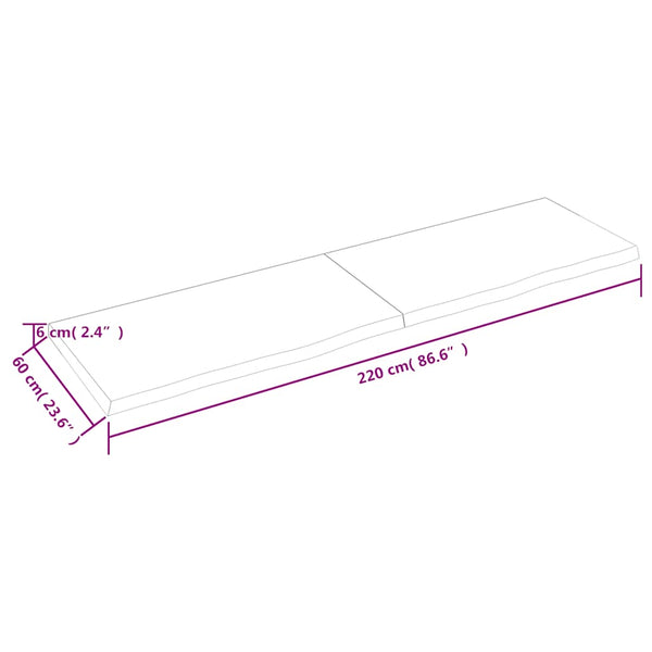Tischplatte 220x60x(2-6) cm Massivholz Eiche Unbehandelt