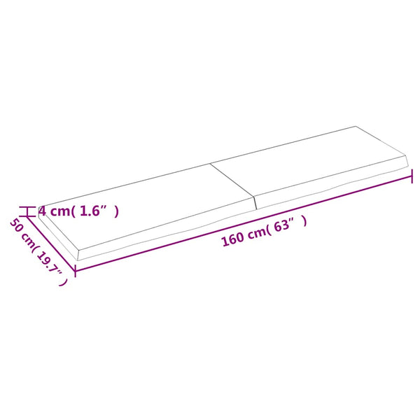 Tischplatte Hellbraun 160x50x(2-4)cm Massivholz Eiche Behandelt