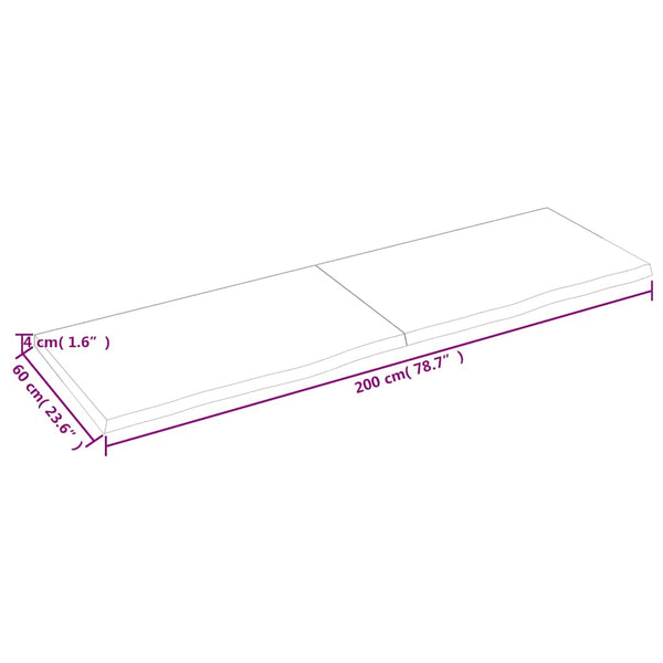 Tischplatte Hellbraun 200x60x(2-4)cm Massivholz Eiche Behandelt