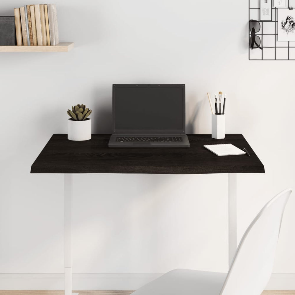 Tischplatte Dunkelbraun 80x60x2 cm Massivholz Eiche Behandelt