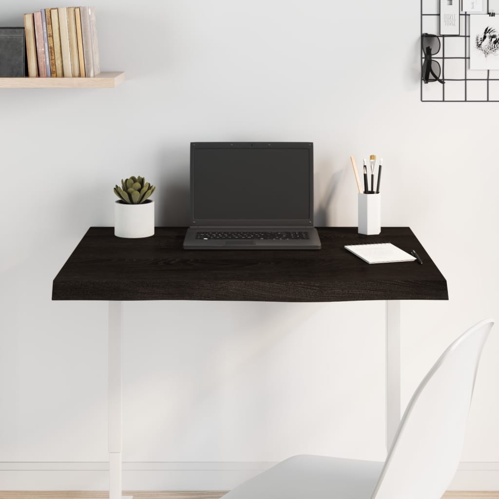 Tischplatte Dunkelbraun 100x40x2 cm Massivholz Eiche Behandelt