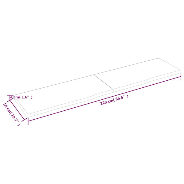 Tischplatte Dunkelbraun 220x50x(2-4)cm Massivholz Eiche
