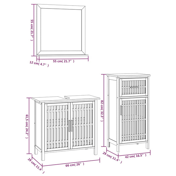 vidaXL Meuble de salle de bain 3 pcs Bois de noyer massif