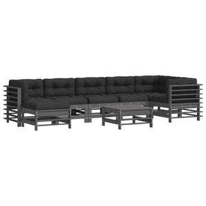 8-tlg. Garten-Lounge-Set mit Kissen Grau Massivholz