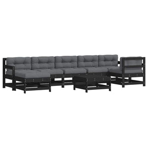 vidaXL Salon de jardin 8 pièces avec coussins Noir Bois massif