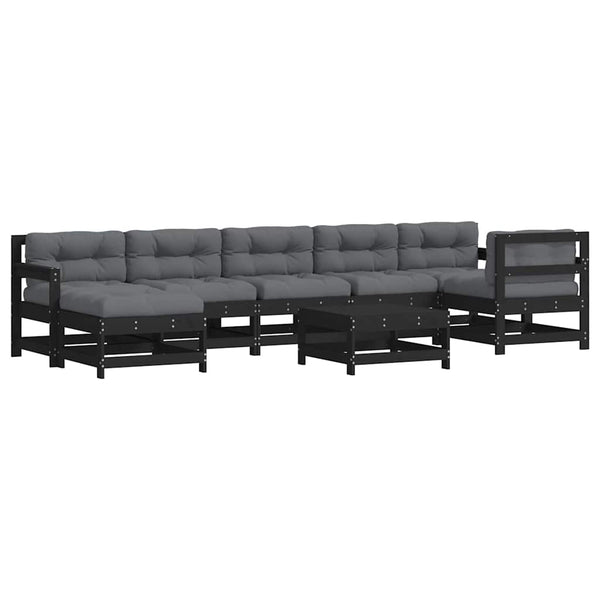 vidaXL Salon de jardin 8 pièces avec coussins Noir Bois massif
