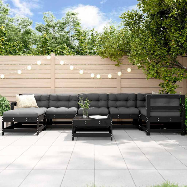 vidaXL Salon de jardin 8 pièces avec coussins Noir Bois massif