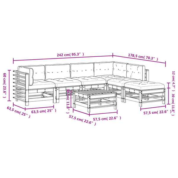 7-tlg. Garten-Lounge-Set mit Kissen Weiß Massivholz
