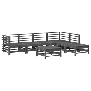7-tlg. Garten-Lounge-Set mit Kissen Grau Massivholz