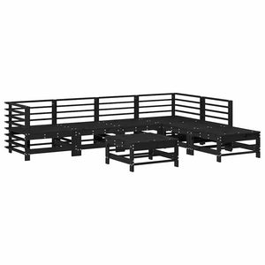 vidaXL Salon de jardin 7 pièces avec coussins Bois massif Noir