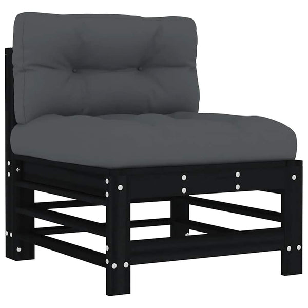 vidaXL Salon de jardin 7 pièces avec coussins Bois massif Noir