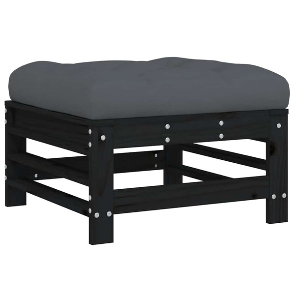 vidaXL Salon de jardin 7 pièces avec coussins Bois massif Noir
