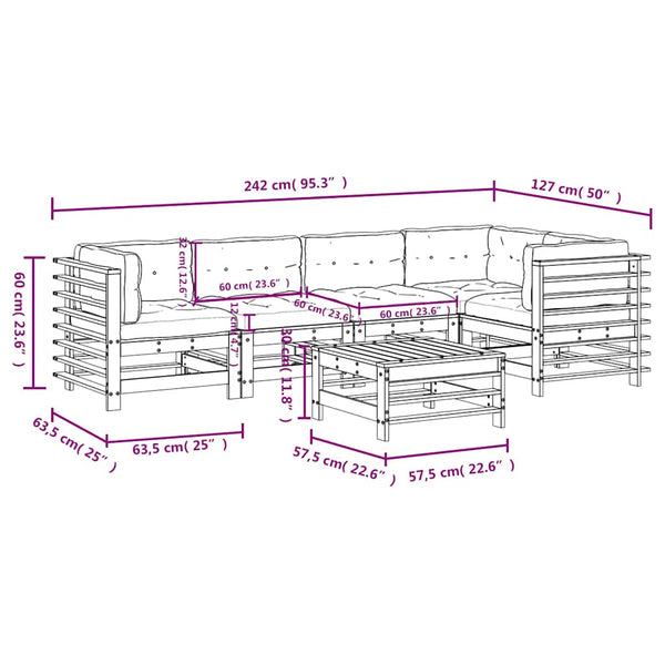 6-tlg. Garten-Lounge-Set mit Kissen Grau Massivholz