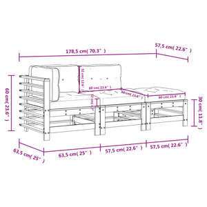 3-tlg. Garten-Lounge-Set mit Kissen Massivholz