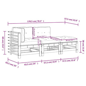 3-tlg. Garten-Lounge-Set mit Kissen Grau Massivholz