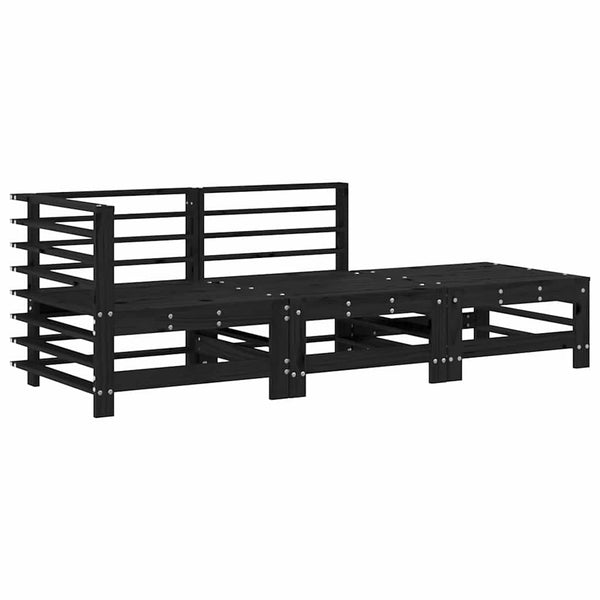 3-tlg. Garten-Lounge-Set mit Kissen Schwarz Massivholz