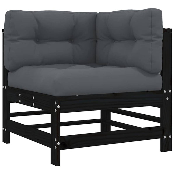 3-tlg. Garten-Lounge-Set mit Kissen Schwarz Massivholz