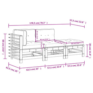 3-tlg. Garten-Lounge-Set mit Kissen Massivholz Douglasie