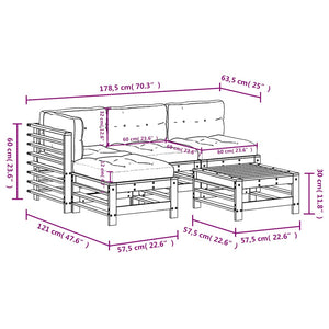 5-tlg. Garten-Lounge-Set mit Kissen Grau Massivholz
