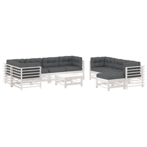 vidaXL Ensemble de jardin lounge 10 pièces avec coussins Bois massif Blanc
