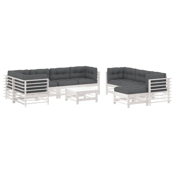 vidaXL Ensemble de jardin lounge 10 pièces avec coussins Bois massif Blanc