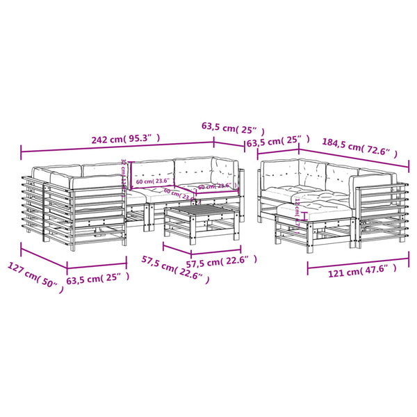 vidaXL Ensemble de jardin lounge 10 pièces avec coussins Bois massif Blanc