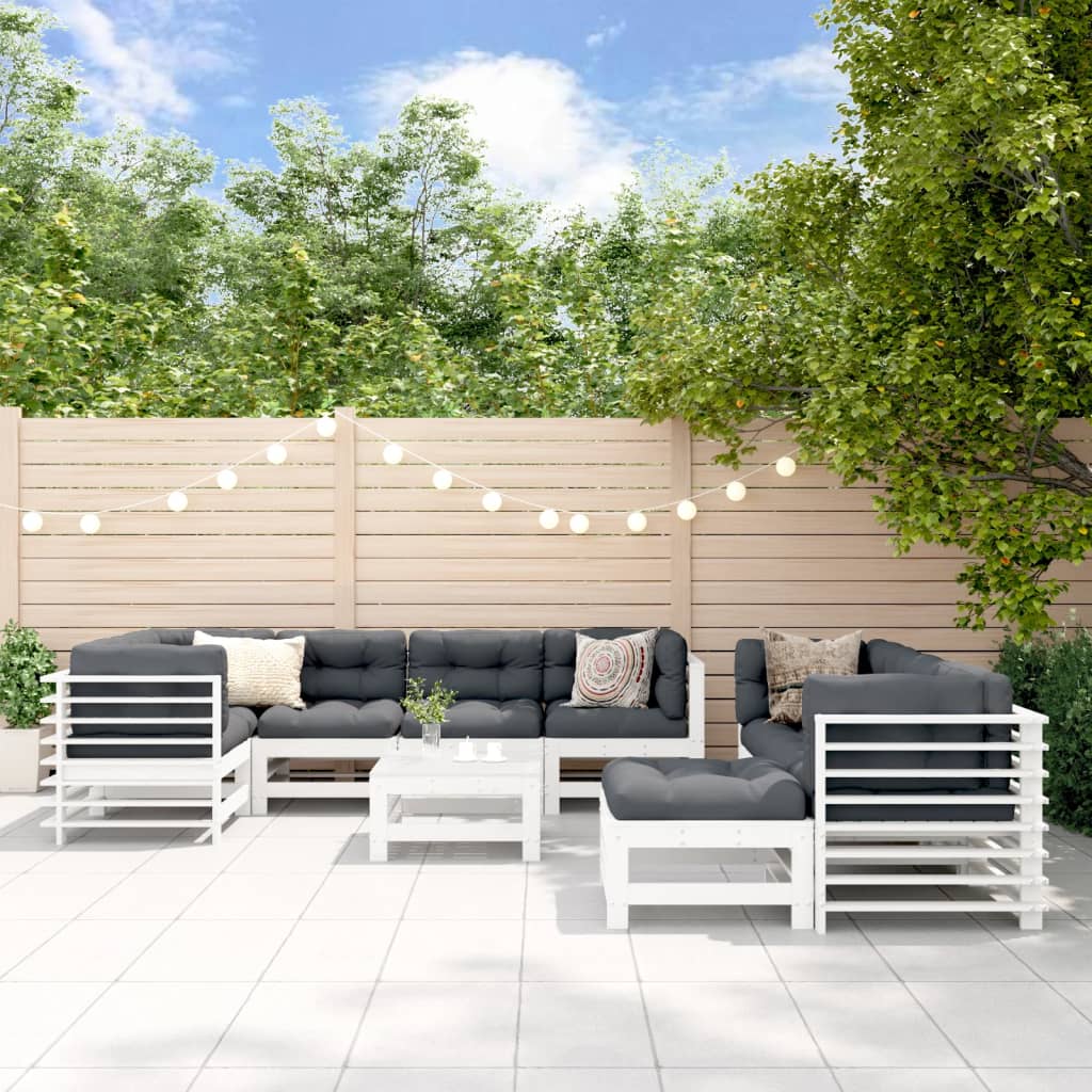 vidaXL Ensemble de jardin lounge 10 pièces avec coussins Bois massif Blanc