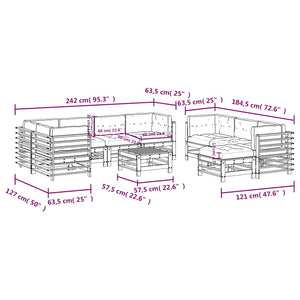 10-tlg. Garten-Lounge-Set mit Kissen Grau Massivholz