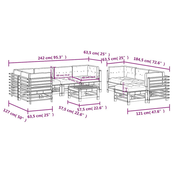 10-tlg. Garten-Lounge-Set mit Kissen Grau Massivholz