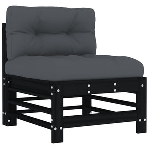 10-tlg. Garten-Lounge-Set mit Kissen Schwarz Massivholz