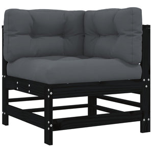 10-tlg. Garten-Lounge-Set mit Kissen Schwarz Massivholz