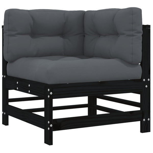 10-tlg. Garten-Lounge-Set mit Kissen Schwarz Massivholz