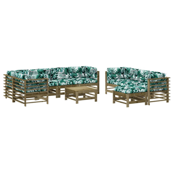 vidaXL Salon de jardin 10 pcs avec coussins, bois de pin imprégné