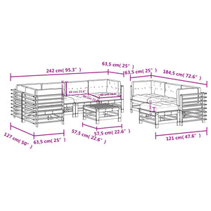 vidaXL Salon de jardin 10 pcs avec coussins, bois de pin imprégné