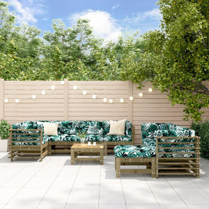 vidaXL Salon de jardin 10 pcs avec coussins, bois de pin imprégné