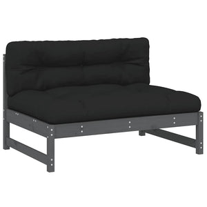 2-tlg. Garten-Lounge-Set mit Kissen Grau Massivholz