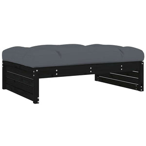 4-tlg. Garten-Lounge-Set mit Kissen Schwarz Massivholz
