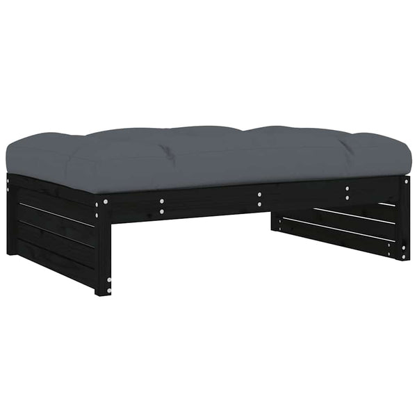 4-tlg. Garten-Lounge-Set mit Kissen Schwarz Massivholz