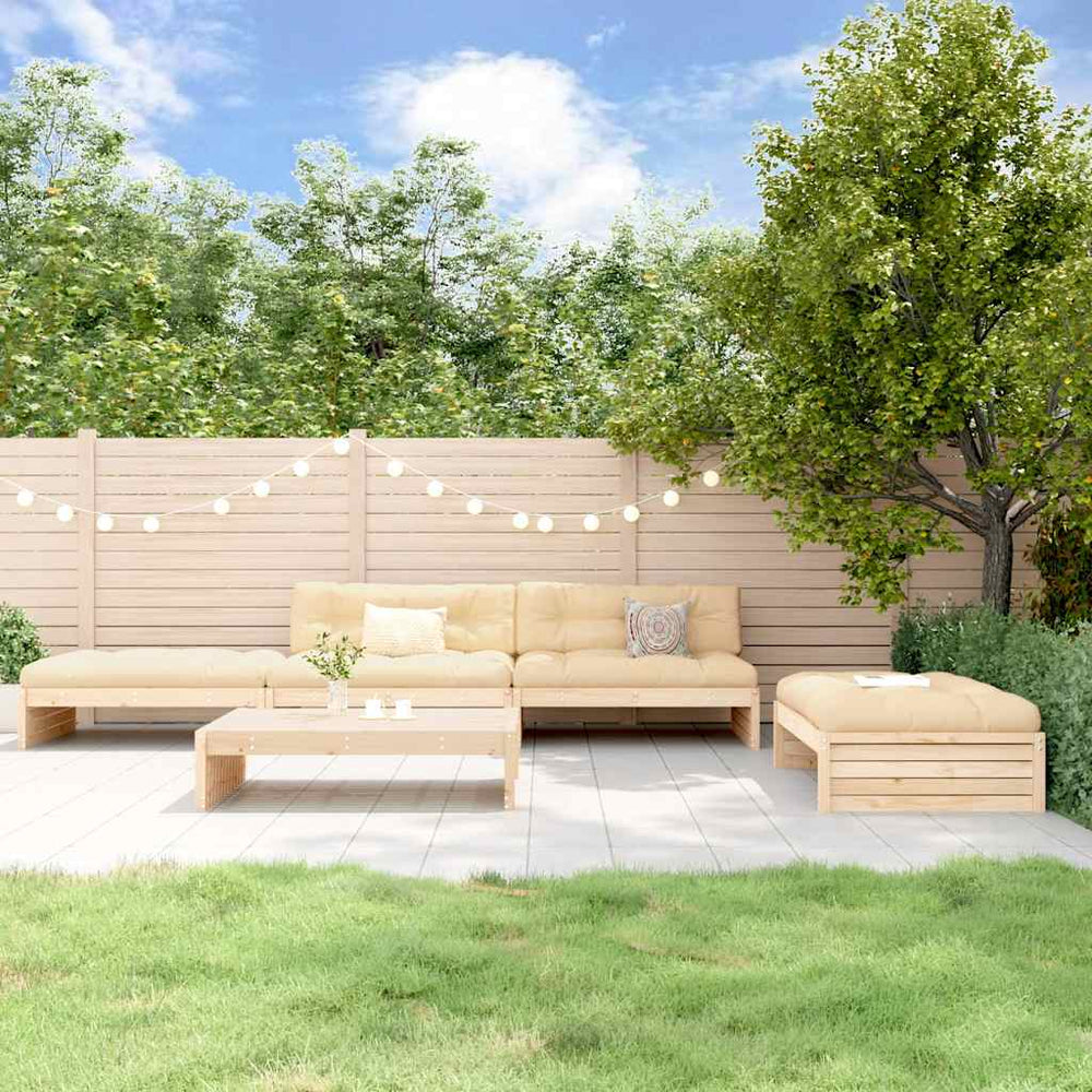 5-tlg. Garten-Lounge-Set mit Kissen Massivholz