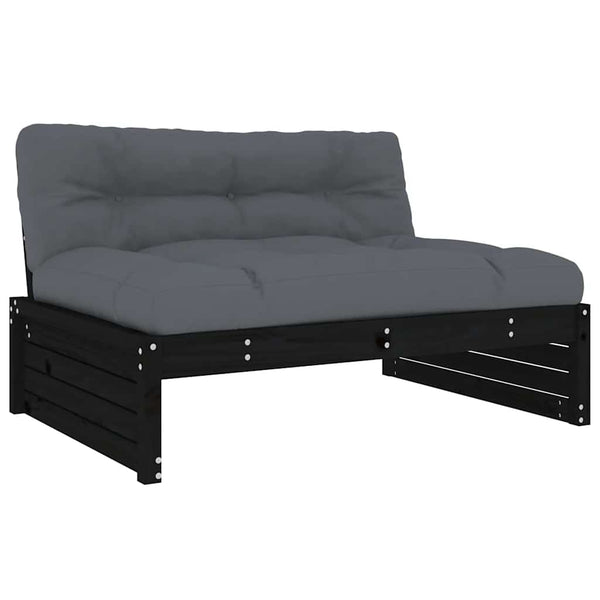 5-tlg. Garten-Lounge-Set mit Kissen Schwarz Massivholz