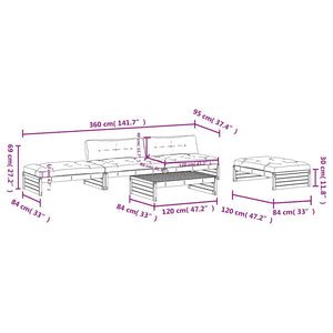 5-tlg. Garten-Lounge-Set mit Kissen Schwarz Massivholz