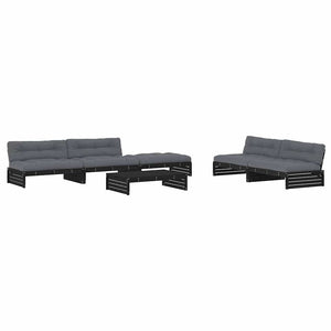 6-tlg. Garten-Lounge-Set mit Kissen Schwarz Massivholz