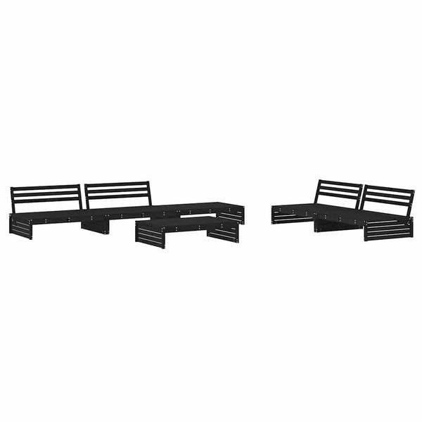 6-tlg. Garten-Lounge-Set mit Kissen Schwarz Massivholz