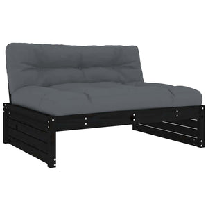 6-tlg. Garten-Lounge-Set mit Kissen Schwarz Massivholz